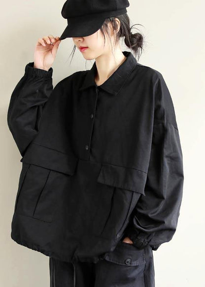 Black Clothes Lapel Patchwork Clothing Spring Shirts