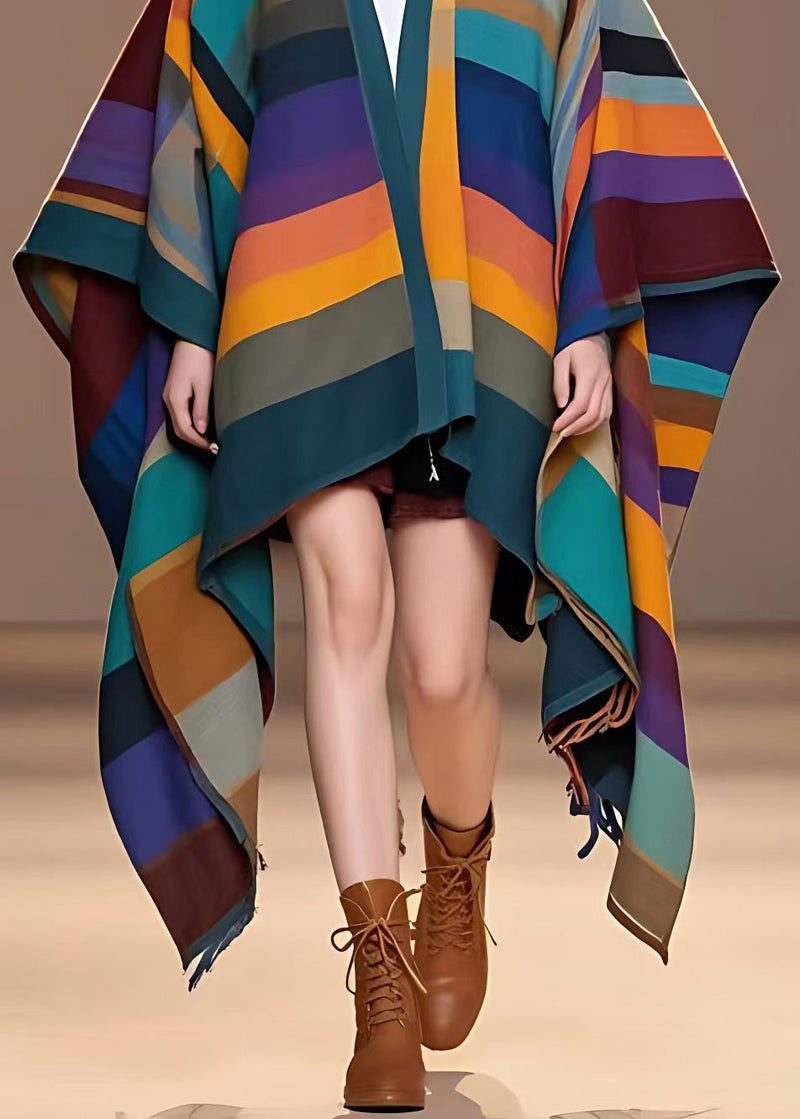 Unique Multicolor V Neck Striped Coats Woolen