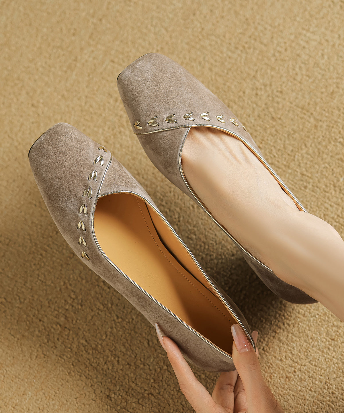 Brown Splicing Suede Chunky Shoes Square Toe