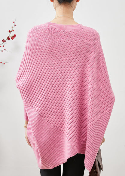 Pink Oversized Patchwork Knit Top Batwing Sleeve