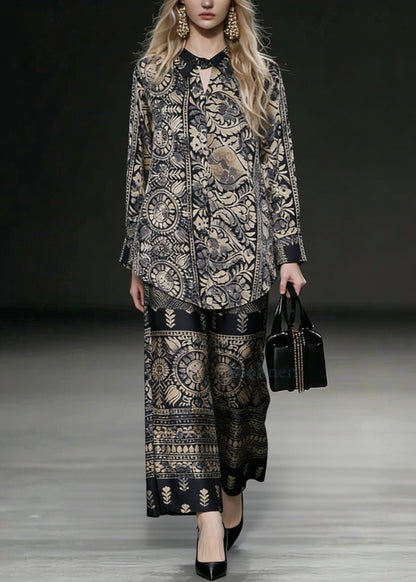 Oversized Low High Design Print Silk Two Pieces Set Spring