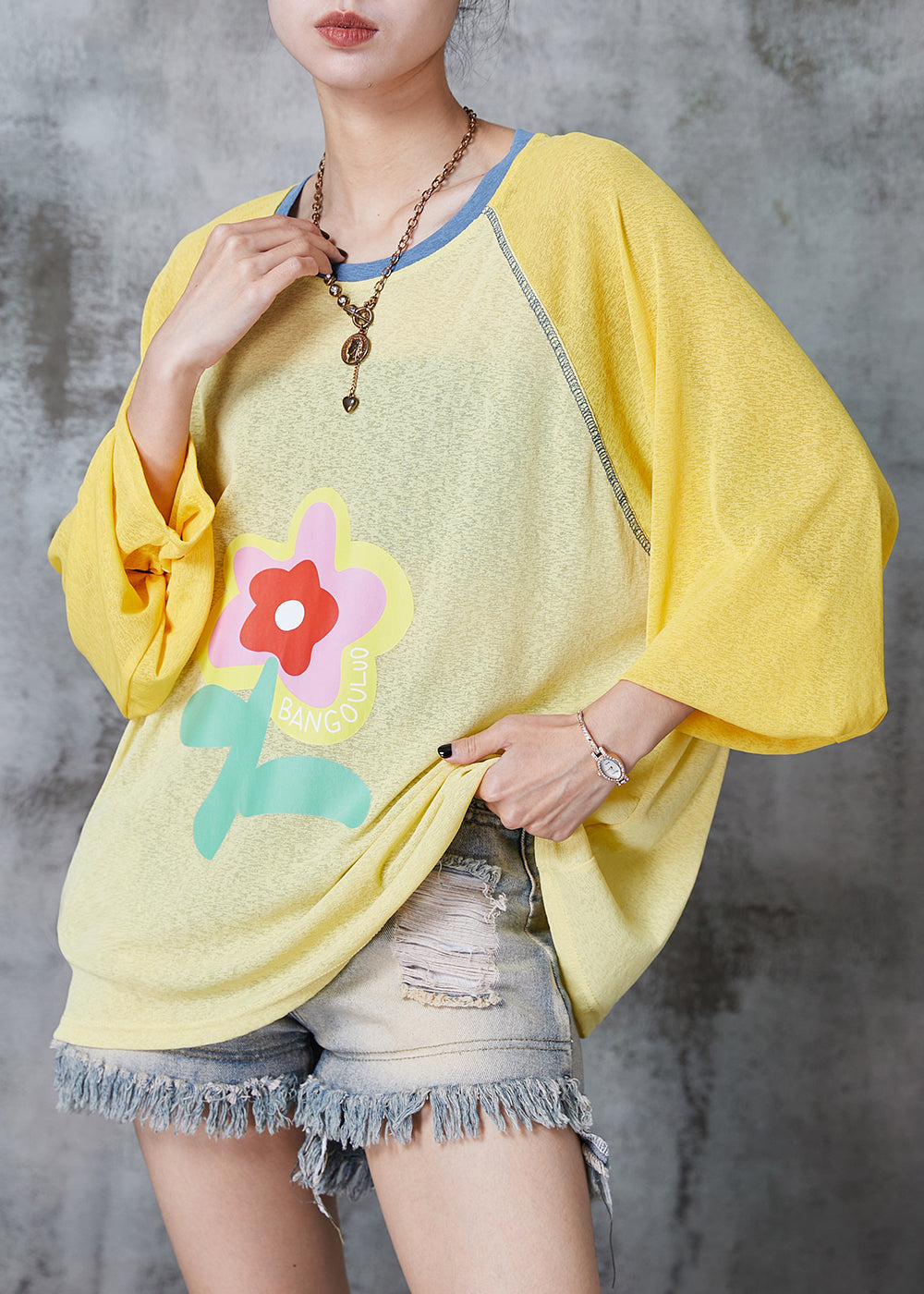 Modern Yellow Oversized Cotton Blouse Top Summer