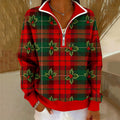 Comstylish Women's Casual Christmas Plaid Zipper Sweatshirt