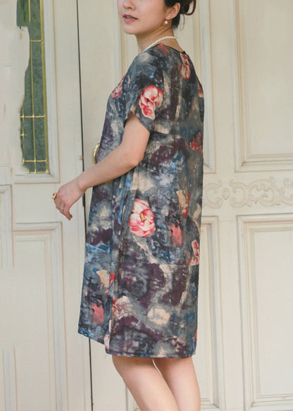 Stylish Red O-neck Print Party Mid Dress Summer