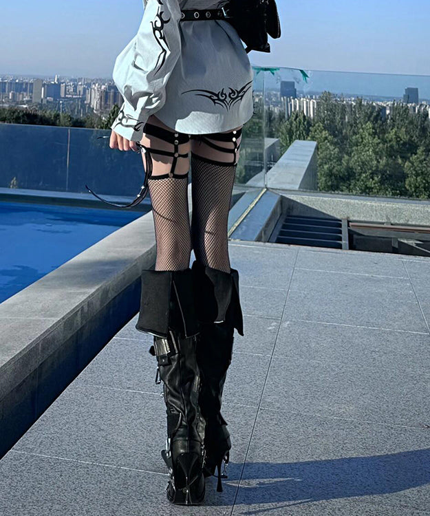European and American Belt Buckle Pointed High Heeled Knee Boots