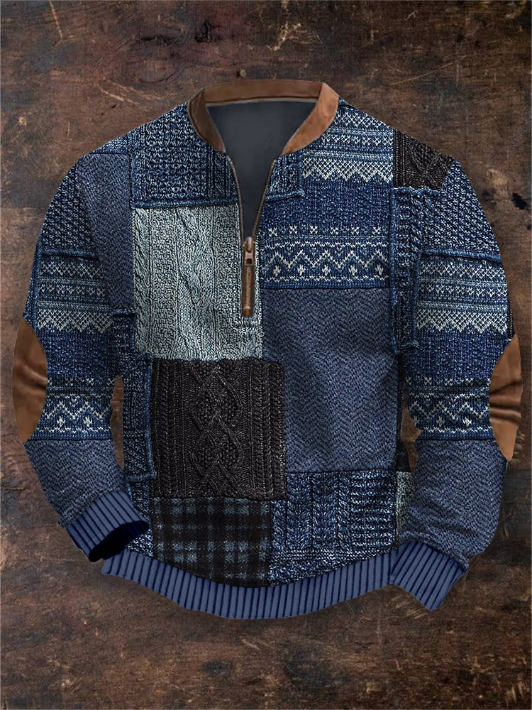 Men's Vintage Knitted Patchwork Comfy Sweatshirt elevenforest