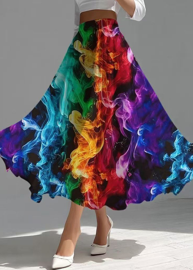 Original Design Burning Flames Print Chiffon Skirts Fall