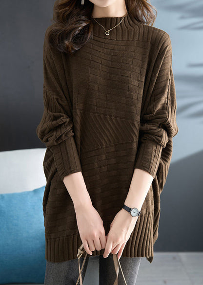 Coffee Stand Collar Versatile Mid Knit Sweater Fall