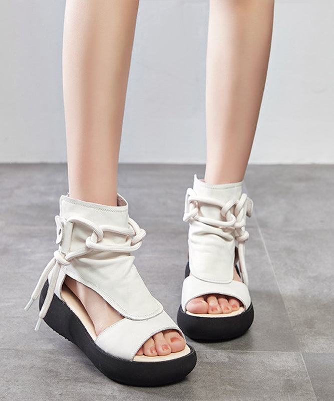Brown Cowhide Leather Sandals Lace Up Sandals
