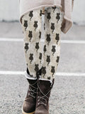 Black Plush Cat Knit Pattern Leggings elevenforest