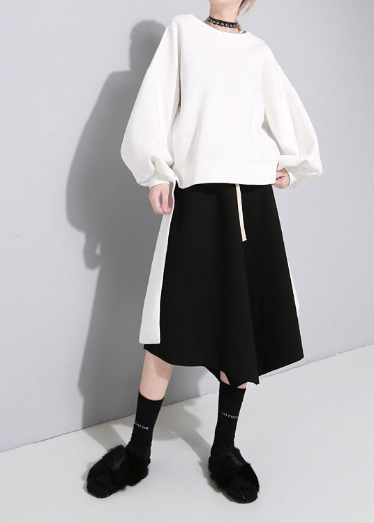 White O-neck Bow Asymmetrical Design Fall Loose Sweatshirts Top