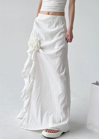 White Side Open High Waist Cotton Skirts Fall
