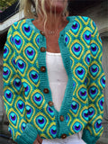 Turquoise Peacock Feathers Crochet Cozy Cardigan elevenforest
