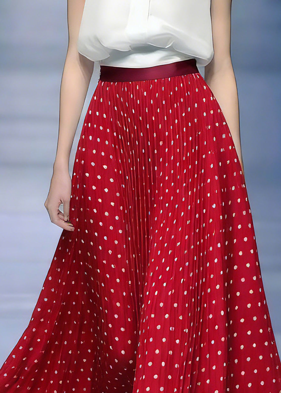 Red Elastic Waist Dot Maxi Skirts Summer