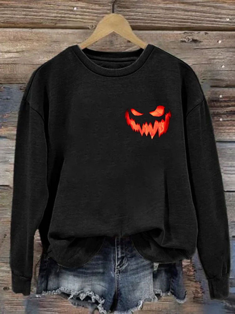 Comstylish Women's Halloween Ghost Face Print Long Sleeve Sweatshirt