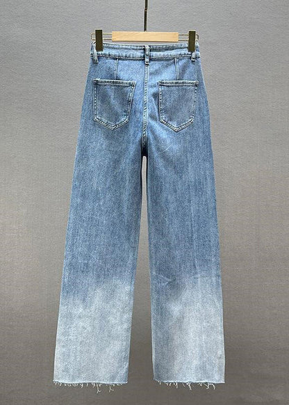 Blue Patchwork Zircon High Waist Wide Leg Jeans Fall