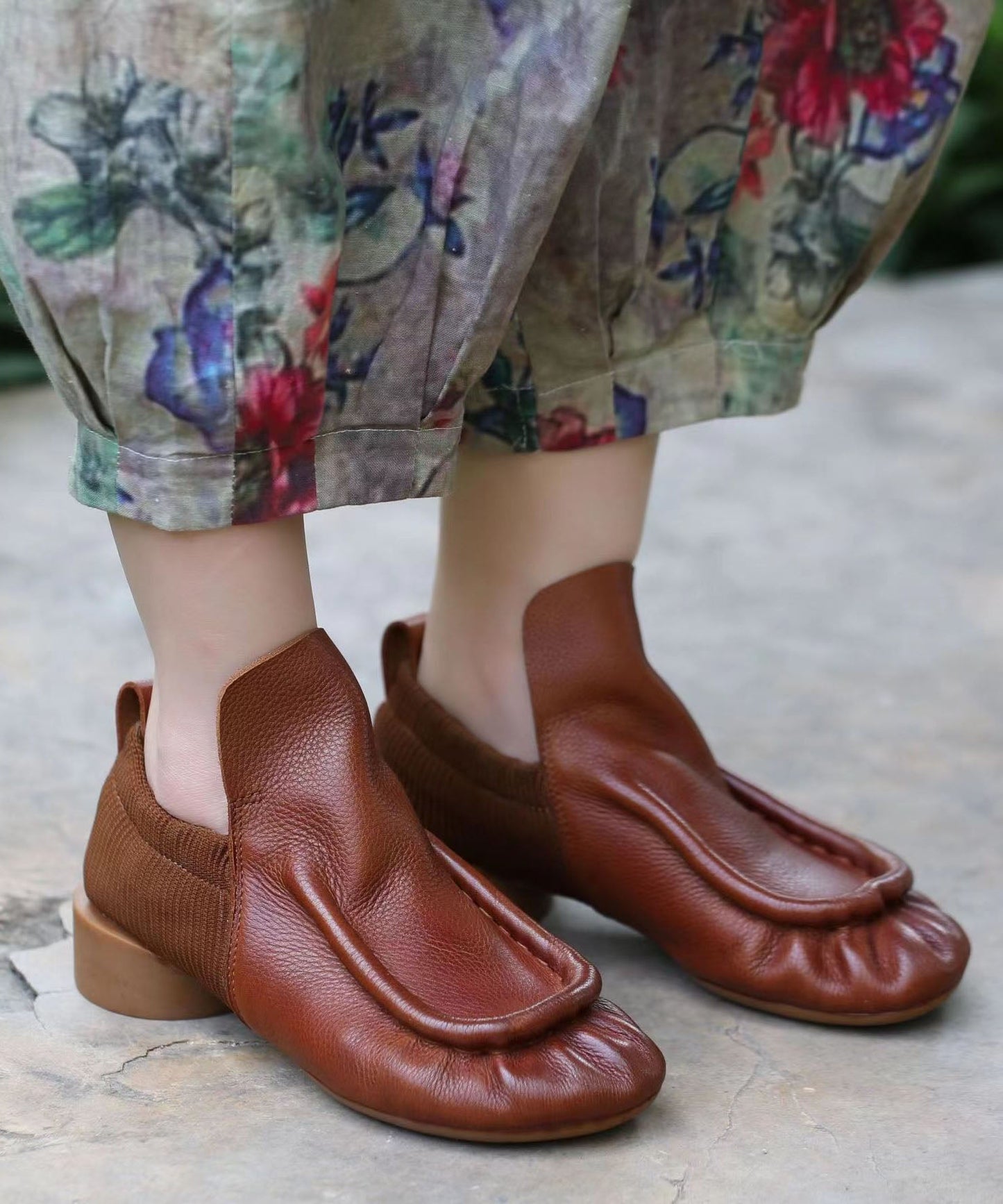 Coffee Chunky Cowhide Leather Splicing