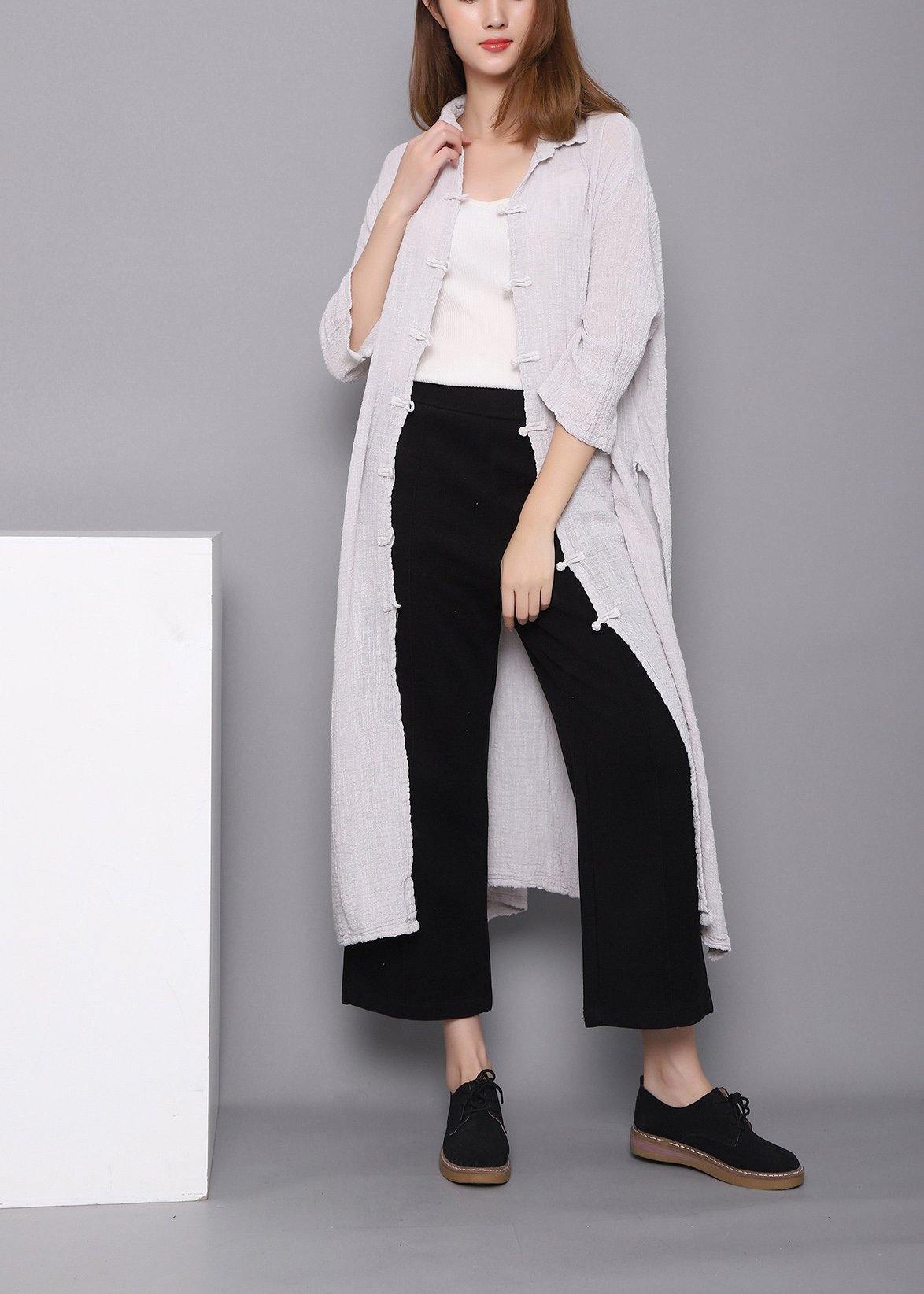 White Peter Pan Collar Dress Chinese Button Spring Maxi Dress