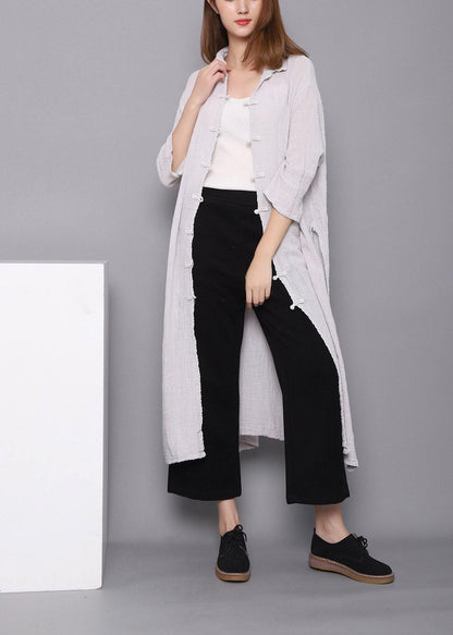 White Peter Pan Collar Dress Chinese Button Spring Maxi Dress