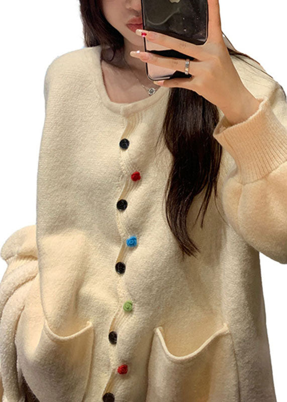 Coffee Pockets Button Cotton Knit Sweaters Coats Fall