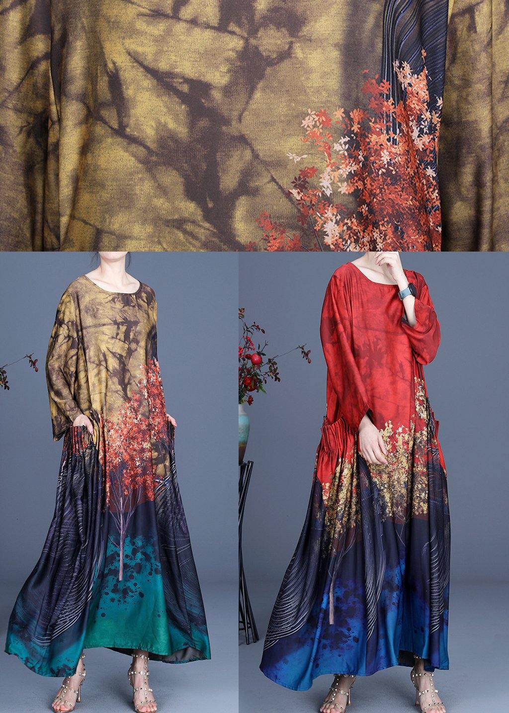 French Red Print Asymmetrical Design Summer Spring Vacation Dresses