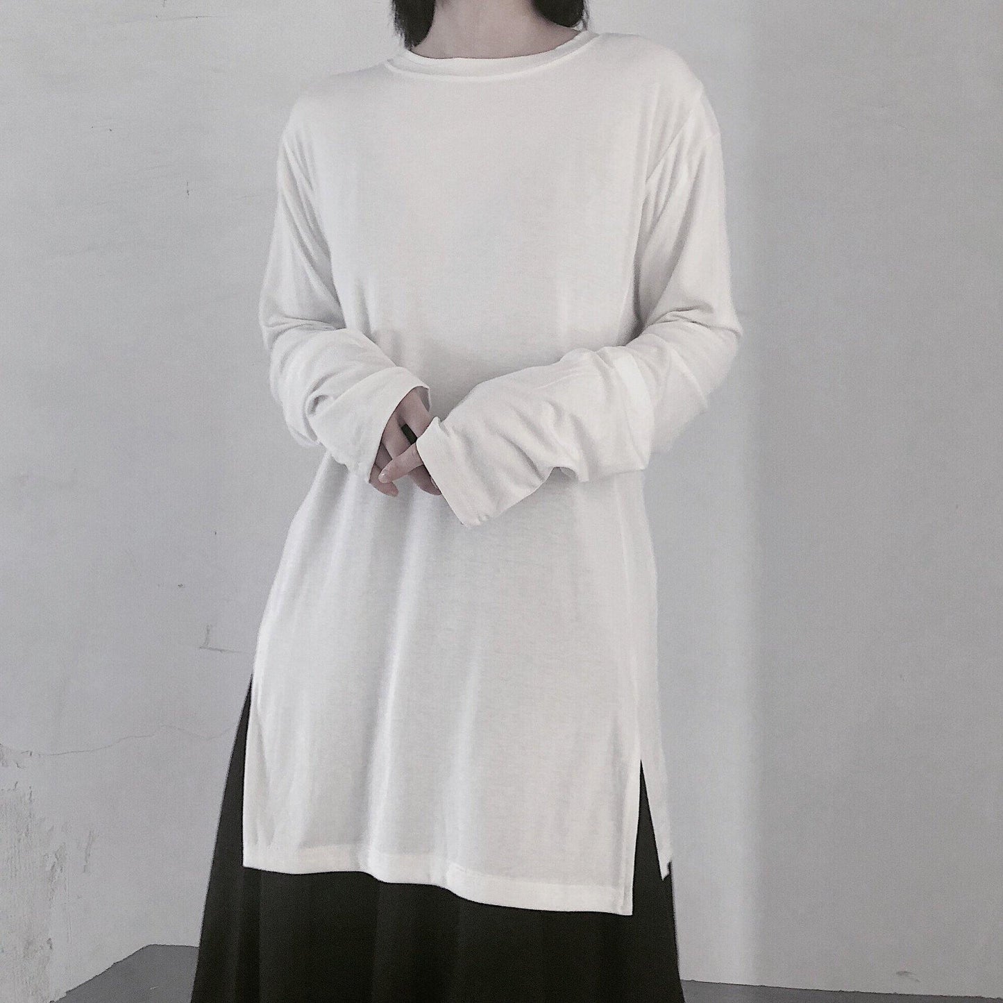 Handmade White Clothes for O Neck Side Open Baggy Shirt