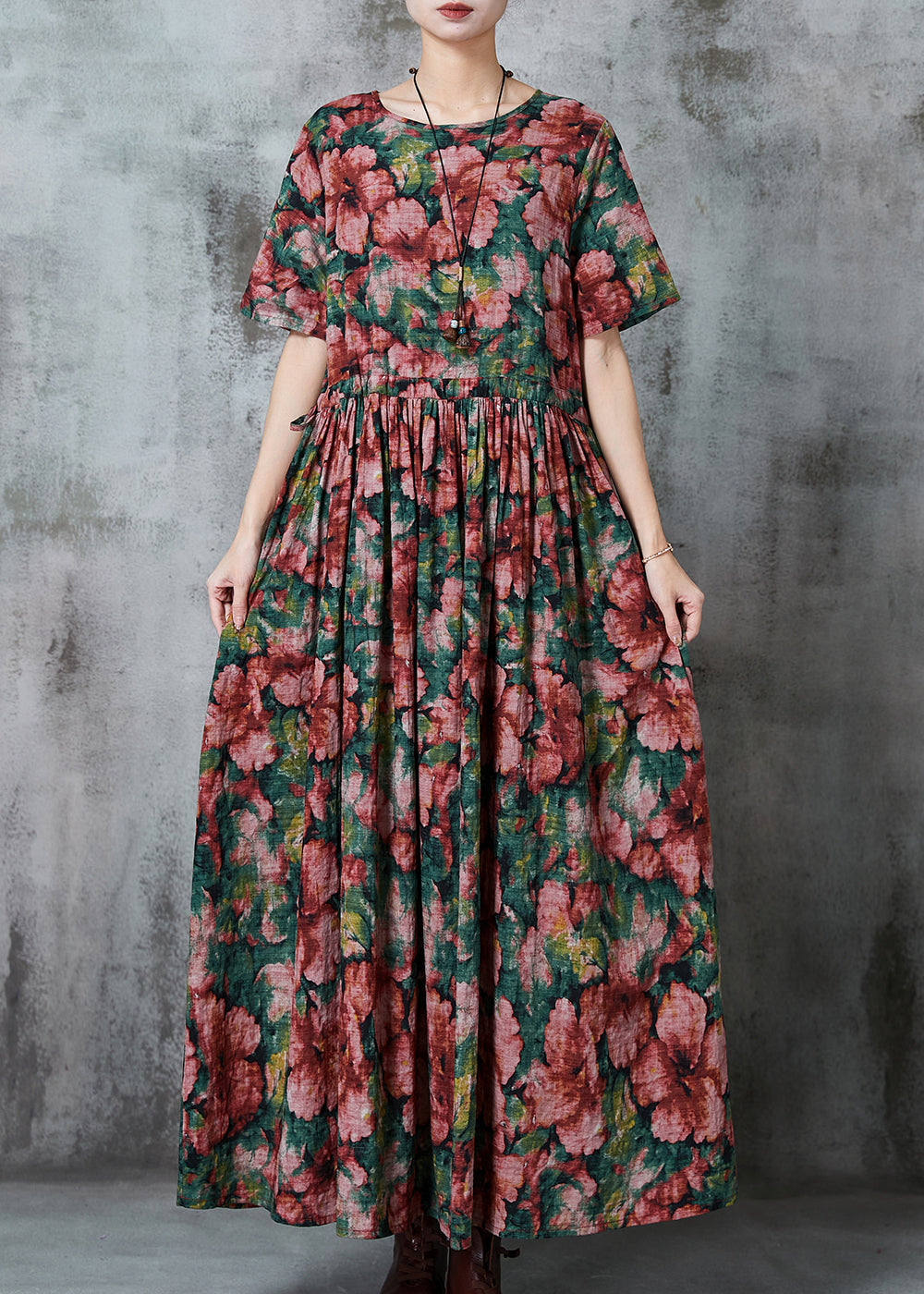 Red Cinched Linen Holiday Dress Summer
