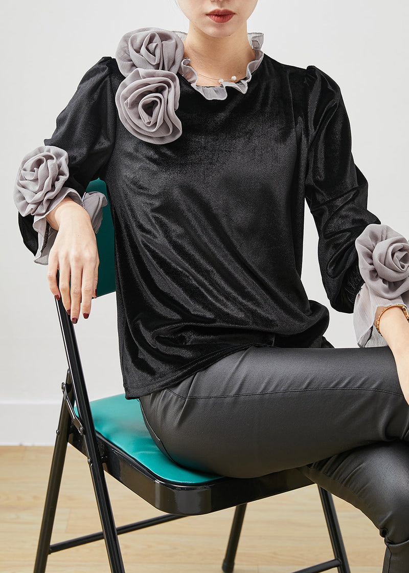 Grey Silk Velour Shirt Top Ruffled Spring