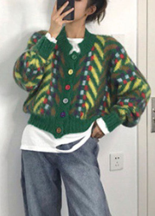 Art Green Retro Button Fall Knit Sweaters