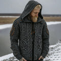 Men's Vintage Viking Jacquard Warm Hooded Sweater Cardigan artswardrobe