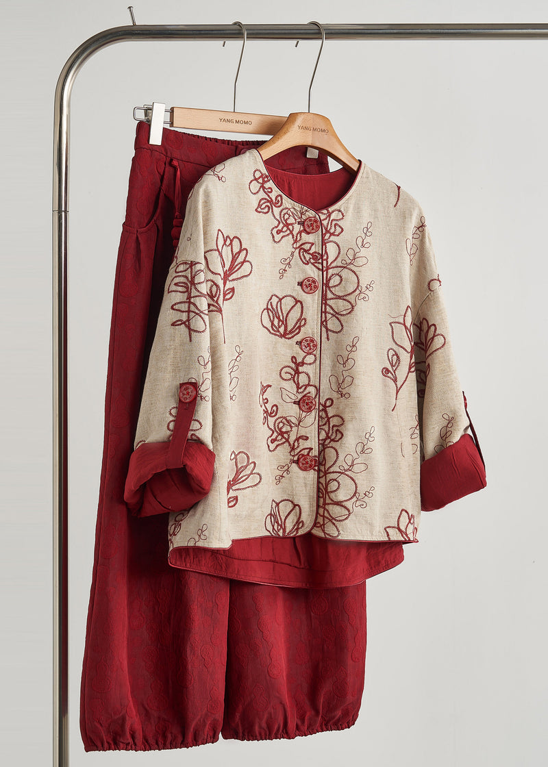Khaki Embroidered Cotton Coat Fall