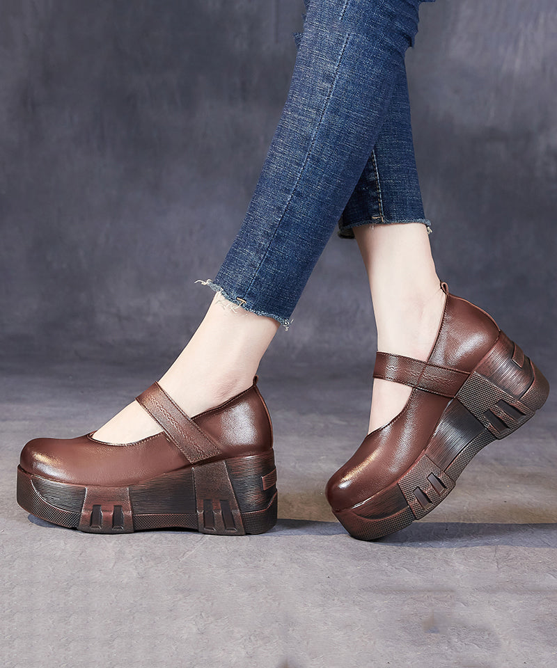 Black Cowhide Leather Buckle Strap High Wedge Heels Shoes