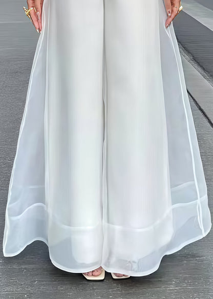 White High Waist Organza Wide Led Pants Skirts Summer