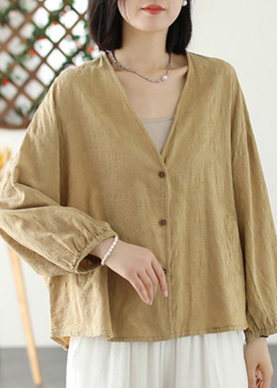 Green V Neck Button Coat Long Sleeve