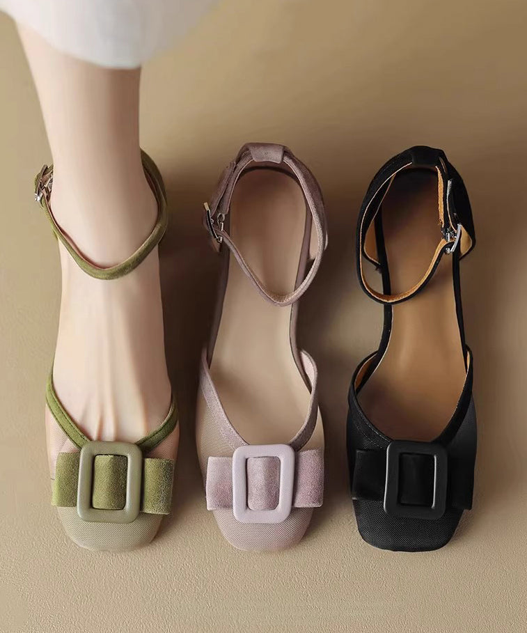 Light Purple Splicing Hollow Out Chunky Heel Sandals