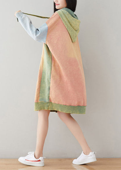 Pink Sweatshirts Dresses Drawstring Hooded Spring