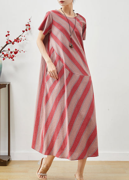 Red Oversized Striped Cotton Robe Dresses Summer