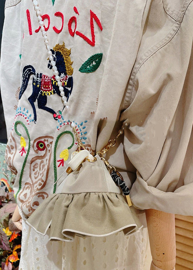 French Light Grey Embroidered Cotton Coat Long Sleeve