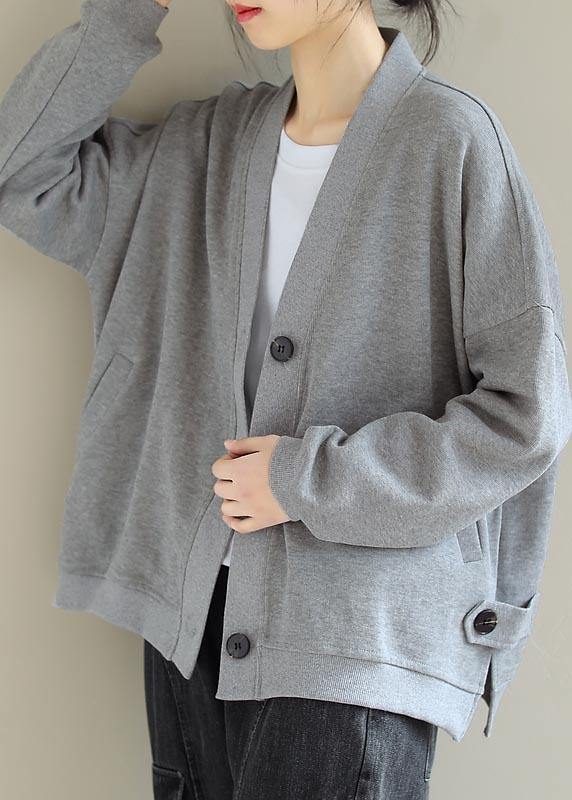 Light Gray Clothes Gifts V Neck Button Down Spring Jackets