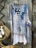 Comstylish Vintage Ink Flower Print Linen Blend Tunic