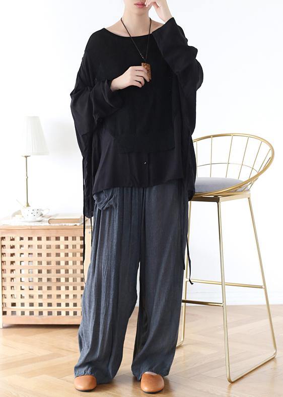 Handmade Black Patchwork Dot Linen Cotton Spring Top