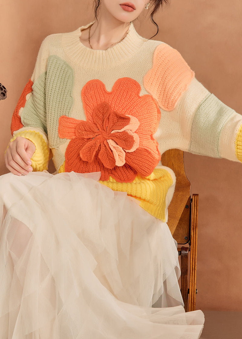 French Multicolor O-neck Knit Sweaters Winter