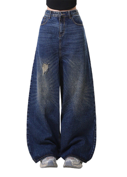 Navy Oversized Denim Ripped Jeans Pants Spring