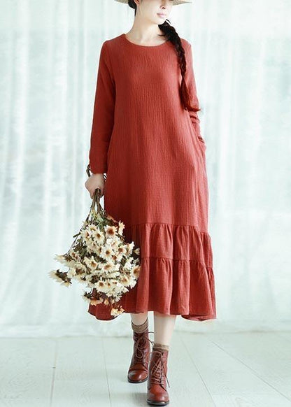 O Neck Ruffles Spring Quilting Clothes Design Orange Traveling Dress