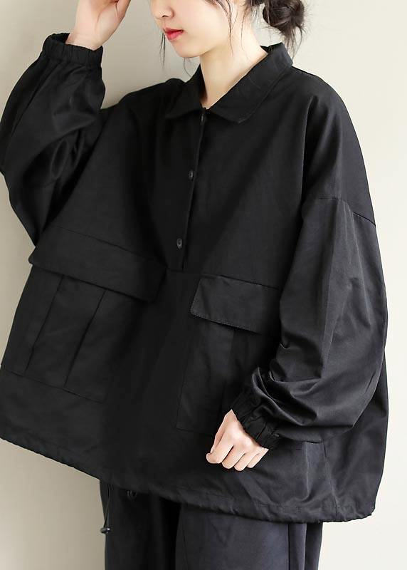 Black Clothes Lapel Patchwork Clothing Spring Shirts