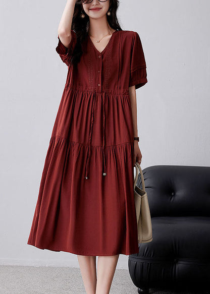 Mulberry Cinched Embroidered Cotton Dress Summer