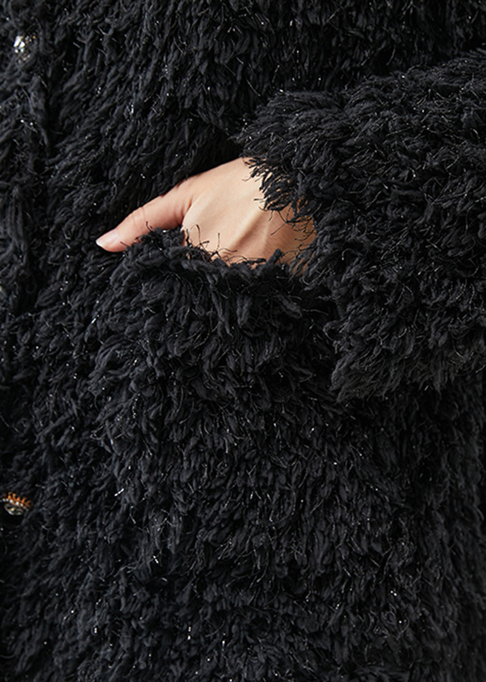 Modern Black Sequins Faux Fur Coats and Dress Two-piece Set Winter