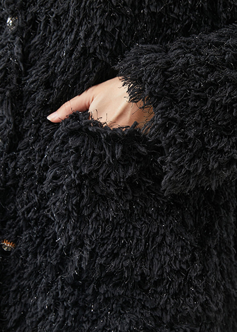 Modern Black Sequins Faux Fur Coats and Dress Two-piece Set Winter