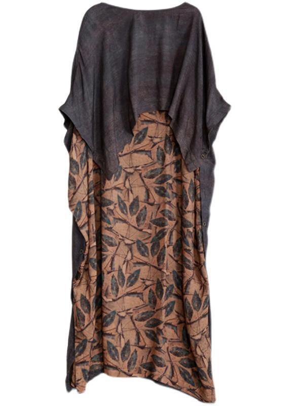 Loose Gray Print Silk Dress Summer Dress