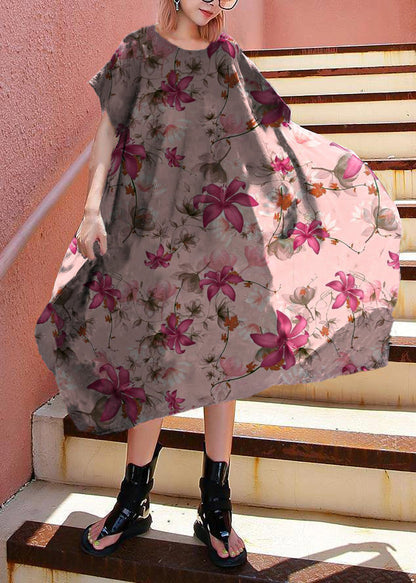 Simple Pink Flower Cotton Summer Dress